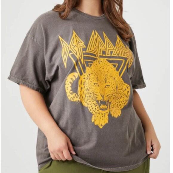 Def Leppard Oversized Graphic T-Shirt 100% Cotton - Size XL in Taupe & Yellow - Picture 9 of 10